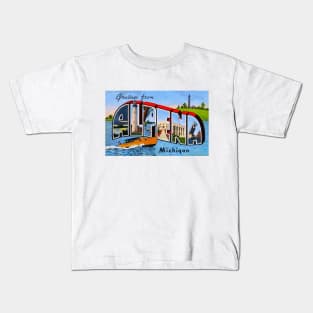 Greetings from Alpena, Michigan - Vintage Large Letter Postcard Kids T-Shirt